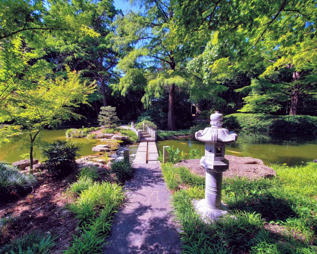 A walkway in the Japanese Garden of the Fort Worth Botanical Garden